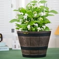 thumbnail image 5 of GreenShip Whiskey Barrel Planter - 15 Inch Rustic Resin Plant Pot with Drainage Hole for Indoor/Outdoor Use (Color: Chocolate), 5 of 7
