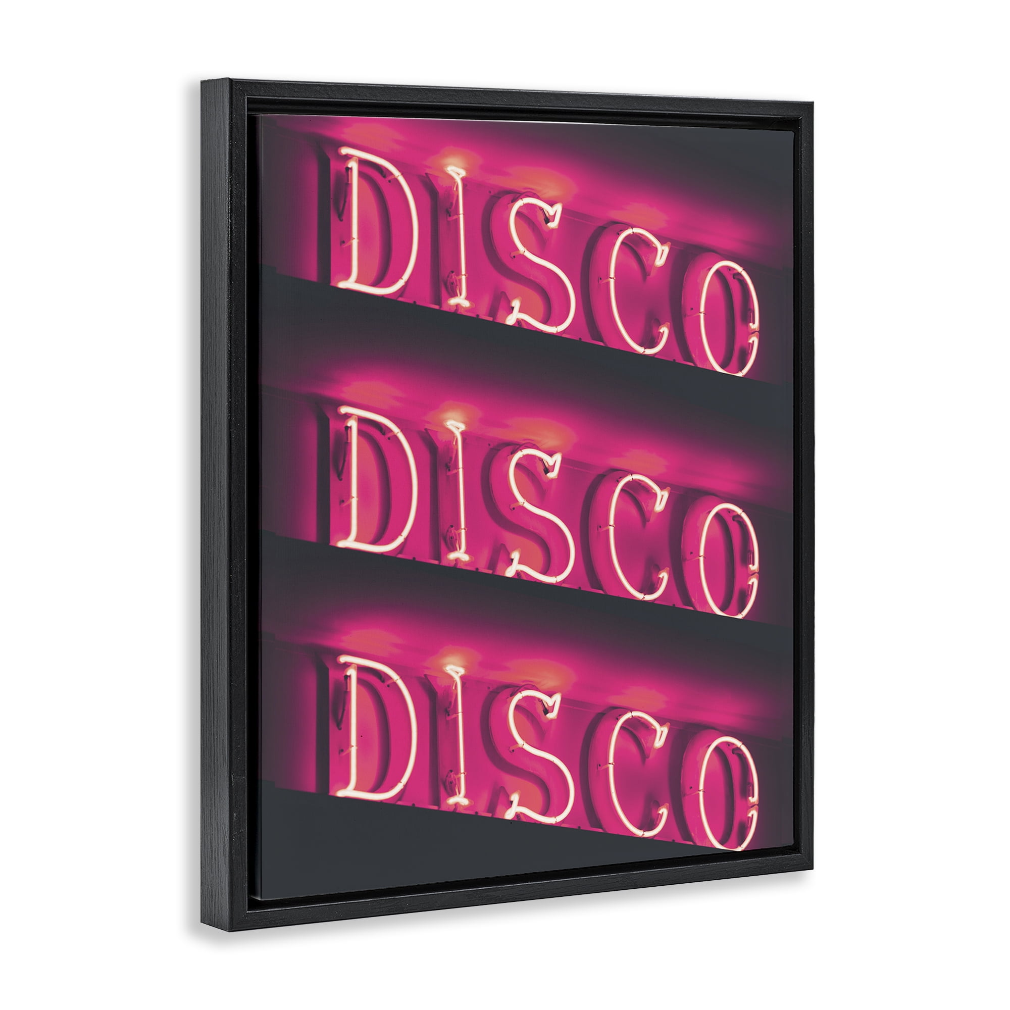 Stupell Industries Pink Disco Neon Lights Typography Painting Black Floater Framed Art Print Wall Art, 25 x 31