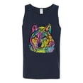 thumbnail image 3 of Colorful Majestic Neon Atric Wolf | Dean Russo Art Animal Lover Mens Sleeveless Top, Navy, M, 3 of 5