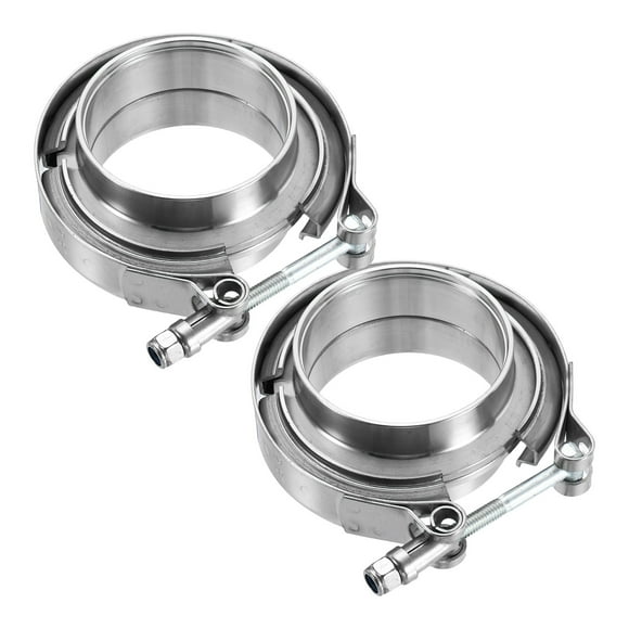 Uxcell 2pcs V Band Clamp with Flange 2.5 Inch 304 Stainless Steel Male Female V-Band Exhaust Clamp Flange Kit for Auto Downpipe Exhaust System, Silver