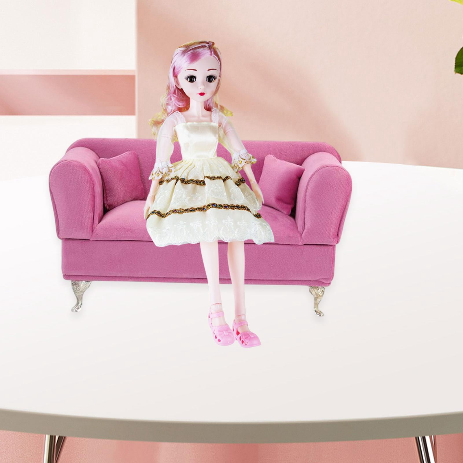 Segolike 1/6 Dollhouse Doll Sofa Toy, Jewelry Box Organizer, Dollhosue Decor ,Keepsake Box ,Flannel Jewelry Case, for Pendant Necklace pink