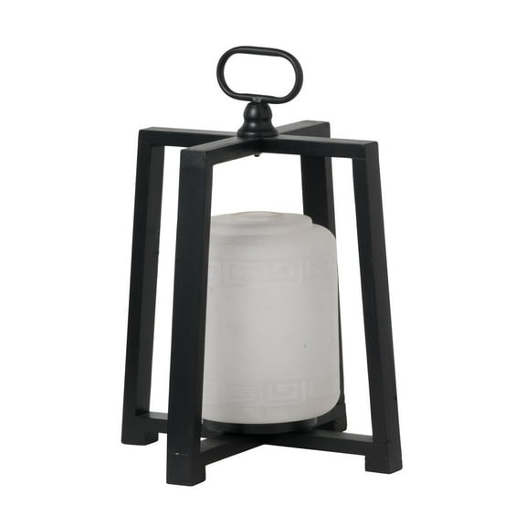 A&B Home Wood and Glass Lantern - Gloss White, Black