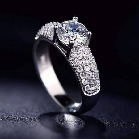 - Bellazio 2.4 CT Simulated Diamond Solitaire Pav Ring ~ Silver or Rose Gold Platinum / 8