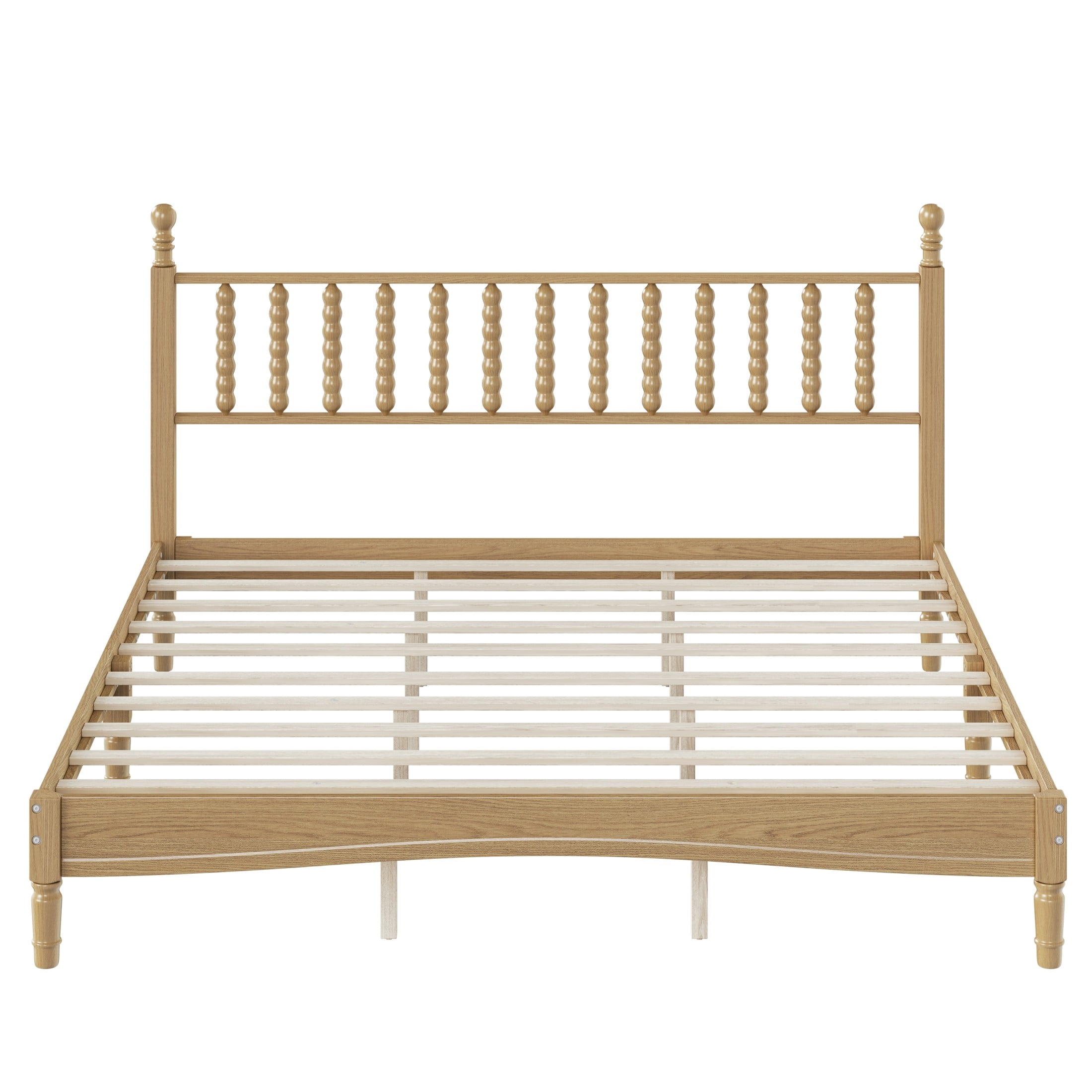 Noble House King Size Platform Bed with Gourd Shaped Headboard, Wooden Slat Support, Natural