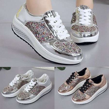 

Zhaomeidaxi Women s Walking Shoes Sequin Lightweight Non Slip Tennis Sneakers Lady Girls Comfort Wedge Platform Athletic Running Shoes