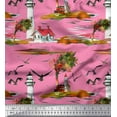 thumbnail image 1 of Soimoi Cotton Duck Fabric Lighthouse,Bird & Tree Nature Print Fabric by the Yard 56 Inch Wide, 1 of 1