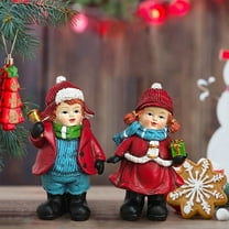 ‌Hand-Painted Christmas Elf Pair – Traditional Red Coat Resin Figurines for Mantel & Shelf Decor, Collectible Holiday Centerpiece (6.8”)‌