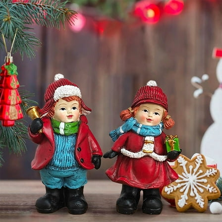 ‌Hand-Painted Christmas Elf Pair – Traditional Red Coat Resin Figurines for Mantel & Shelf Decor, Collectible Holiday Centerpiece (6.8”)‌