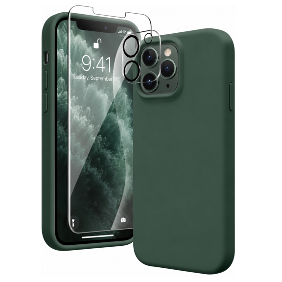 Entronix 3-in-1 Silicone Case Compatible with iPhone 11 Pro with Camera and Screen Protector, Green