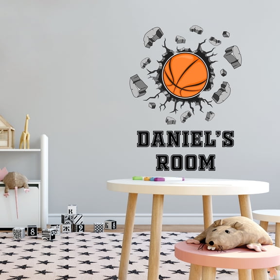 Sports Personalized Wall Decals for Boys Bedroom - Exploding Basketball DIY & Creativity Custom Name Wall Sticker - Size: 16 In x 20 In