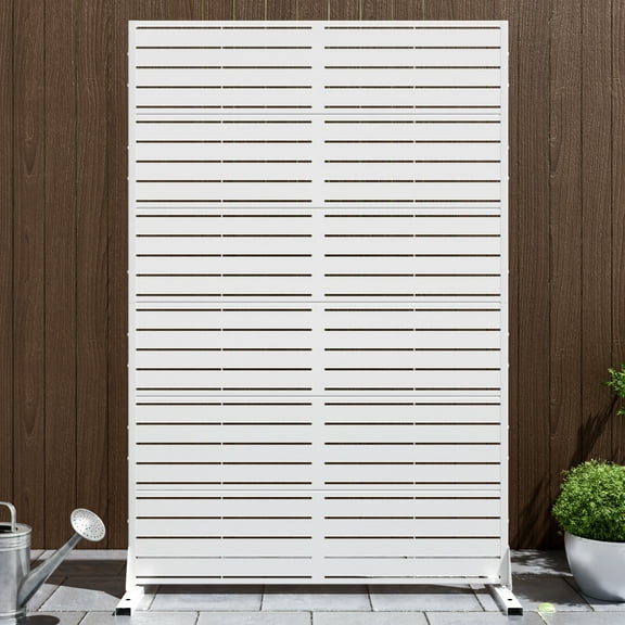 MAYEERTY Outdoor Privacy Screen – Weatherproof Galvanized Steel Panel,Stripe,White