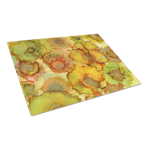 Caroline's Treasures Abstract Flowers in Yellows and Oranges Glass Cutting Board Large