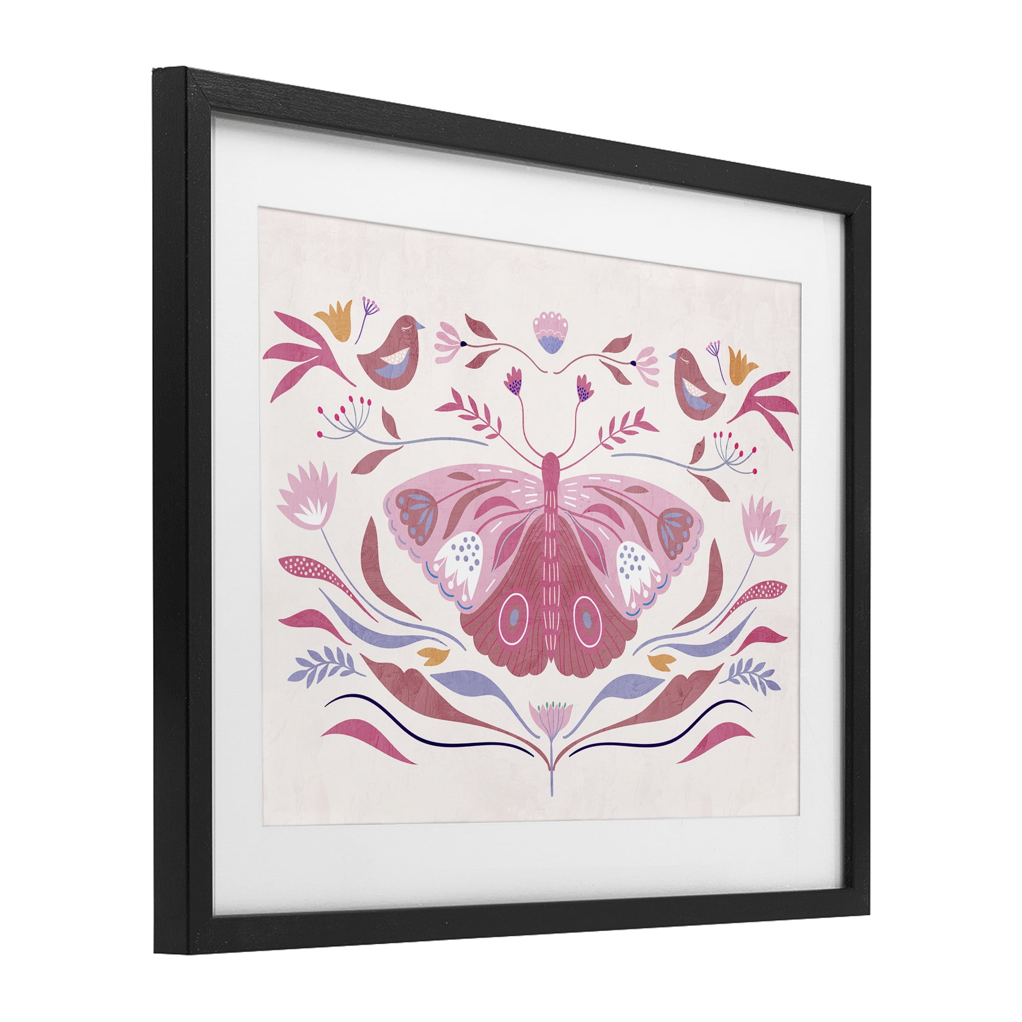 Stupell Industries Pink Boho Butterfly Black Framed Print Under Glass, design by Kim Allen