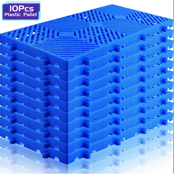 10 PCS Plastic Pallet, Waterproof Storage Grid Pad Lightweight Plastic Pallets for Basement Storage Nestable Pallet for Garage Supermarket Basement (23.6x11.8x1.18 Inch )