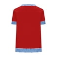 thumbnail image 4 of jtjvou Womens Waffle Knit T Shirts Denim Spliced Short Sleeve Tops Crew Neck Casual Color Block Blouses Tees Red L, 4 of 5