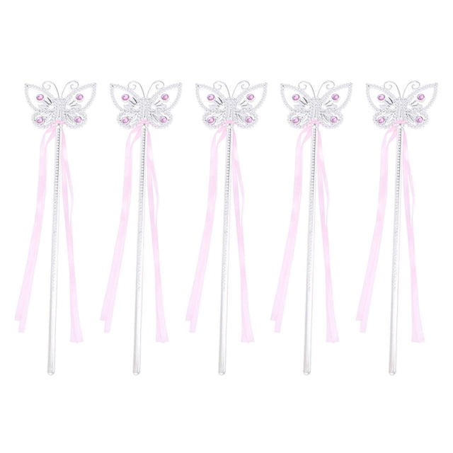 Shisuyan 5Pcs Lovely Fairy Wands Magic Wand Pink Ribbon Performance Birthday Party