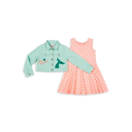 Little Lass Girls 4-6X Mermaid Twill Jacket and Polka Dot Dress, 2-Piece