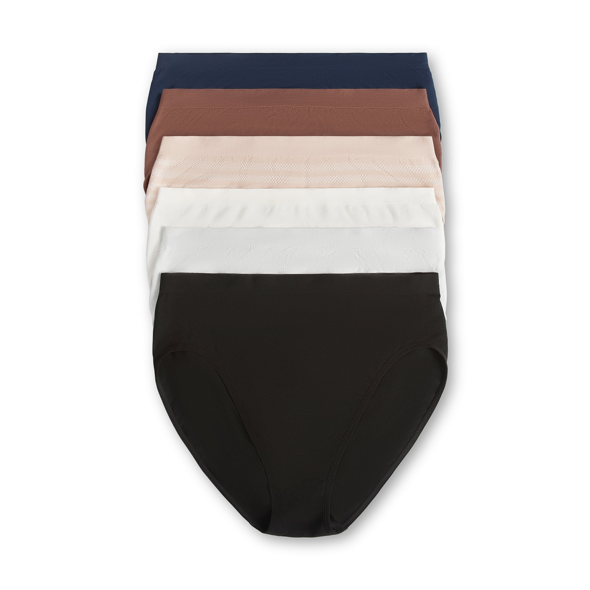 Joyspun Women's Seamless High Cut Panties, 6-Pack, Sizes XS-XXXL
