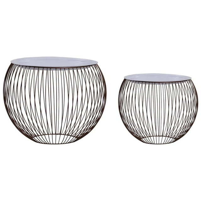 Mesa de Café Casafoyer 2 piezas Metal Dorado y Tapa MDF Blanca