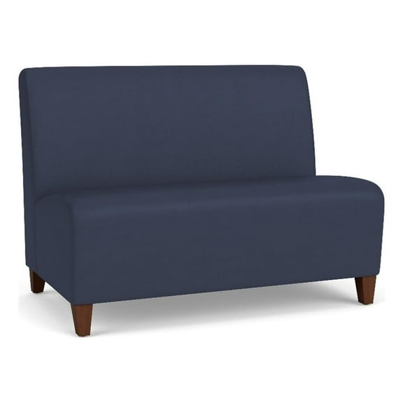 Siena Lounge Lobby Reception Waiting Armless Loveseat / Walnut Wood Legs / Blue