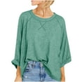 thumbnail image 1 of MeetoTime T-Shirt Surdimensionné à Manches 3/4 pour Femmes Pull Tendance Décontracté Col Rond Enroulable 2024, 1 of 7