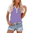thumbnail image 3 of Ohufal V Neck Henley Blouses for Women Casual Summer Tops Raglan Short Sleeve Shirts T-shirt, 3 of 7