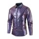 thumbnail image 3 of Blusa y camisa de manga larga con cuello vuelto para hombre, informal, con botones y retazos, de manga larga y cuello vuelto., 3 of 7
