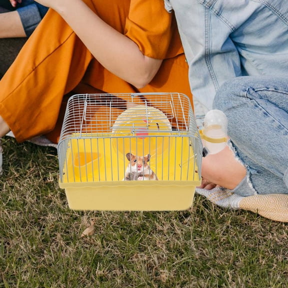 LOLIPPYY Multifunctional Small Animal Travel Carrier Cage in Yellow with Accessories
