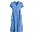 thumbnail image 4 of yardsong V Neck Casual Maxi Dresses for Women Long House Dress Short Sleeve Summer Loose Fit Vacation Sundress with Pockets Sky Blue,L, 4 of 5