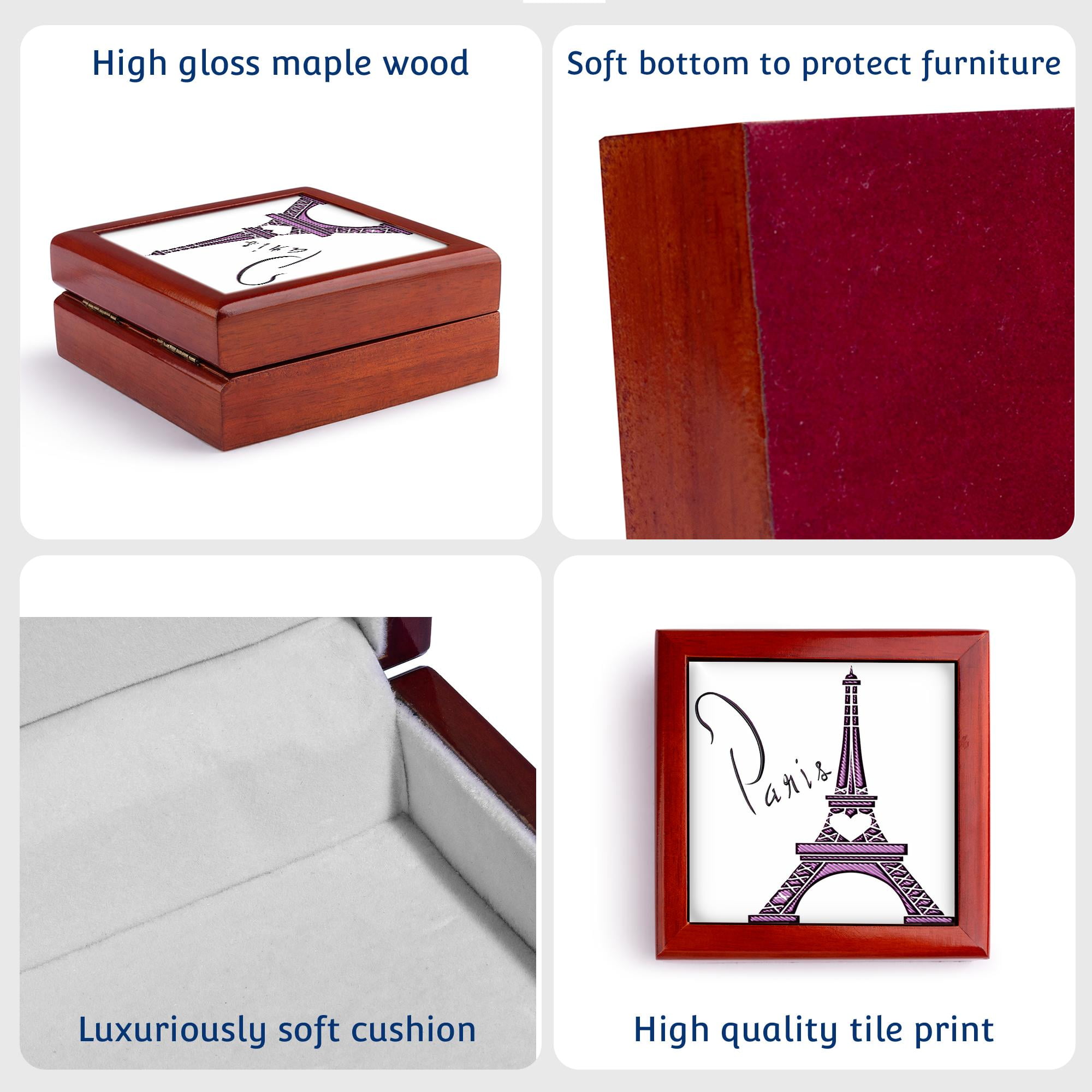3dRose, Purple Gel Effect One Dimensional Eiffel Tower With The Word Paris, Jewelry Box 5.5x5.5 inch with 4 inch tile