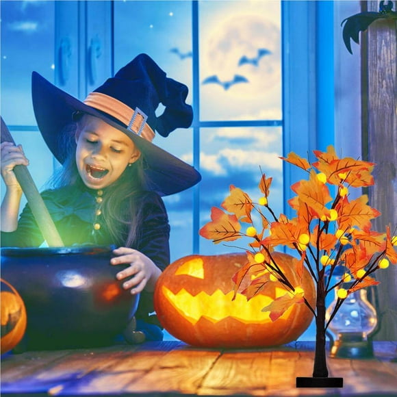 justharion 24LED Maple Tree Light Battery Operated Lights with Maple Leaves and Pumpkin for Indoor Outdoor Fall Decorations