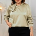 thumbnail image 2 of Kaemgyyd Plus Size Tops for Women Silk Satin Solid Crew Neck Work Shirt Elegant Long Sleeve Business Blouse Tops, 2 of 4