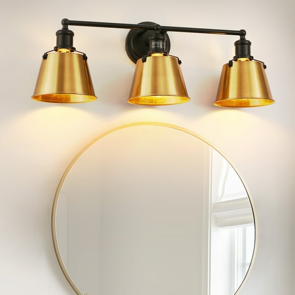 Briignite Gold Vanity Light – 3-Light Elegant Bathroom Wall Fixture with Metal Shades