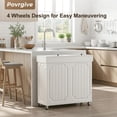thumbnail image 3 of Double Kitchen Trash Can Cabinet, 2 × 13 Gallon Dog Proof Wood Garbage Can with Flip Out Lid, Farmhouse Hidden Trash Recycling Bin with Wheels for Indoor, 29.5" L × 12.6" W × 27.5" H, White, 3 of 7