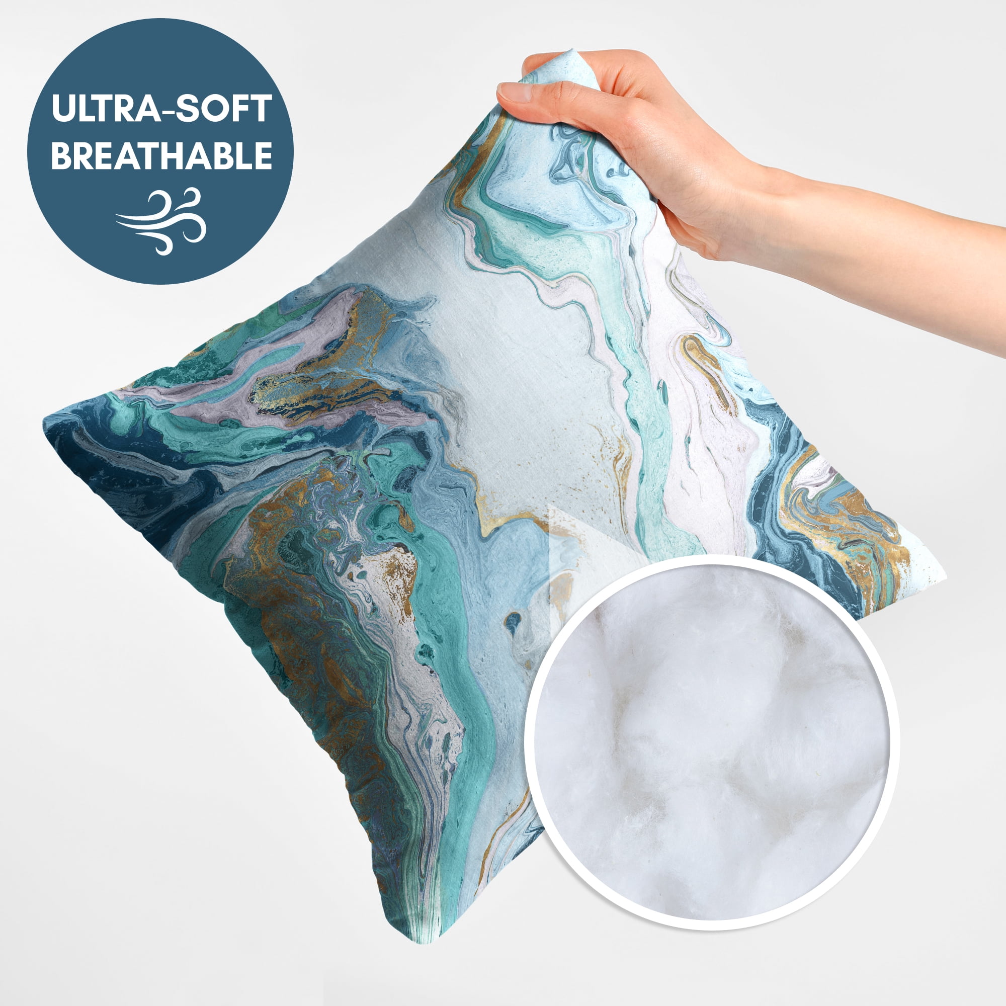 Americanflat 14"x14" Abstract Marble Design Throw Pillow with Premium Polyester - White and Blue