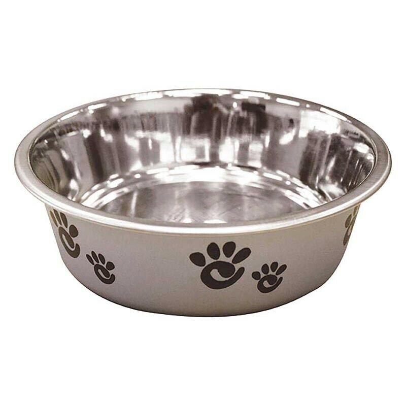 Pawprint Dog Bowls Stainless Steel Pet Dishes Choose Red Black or