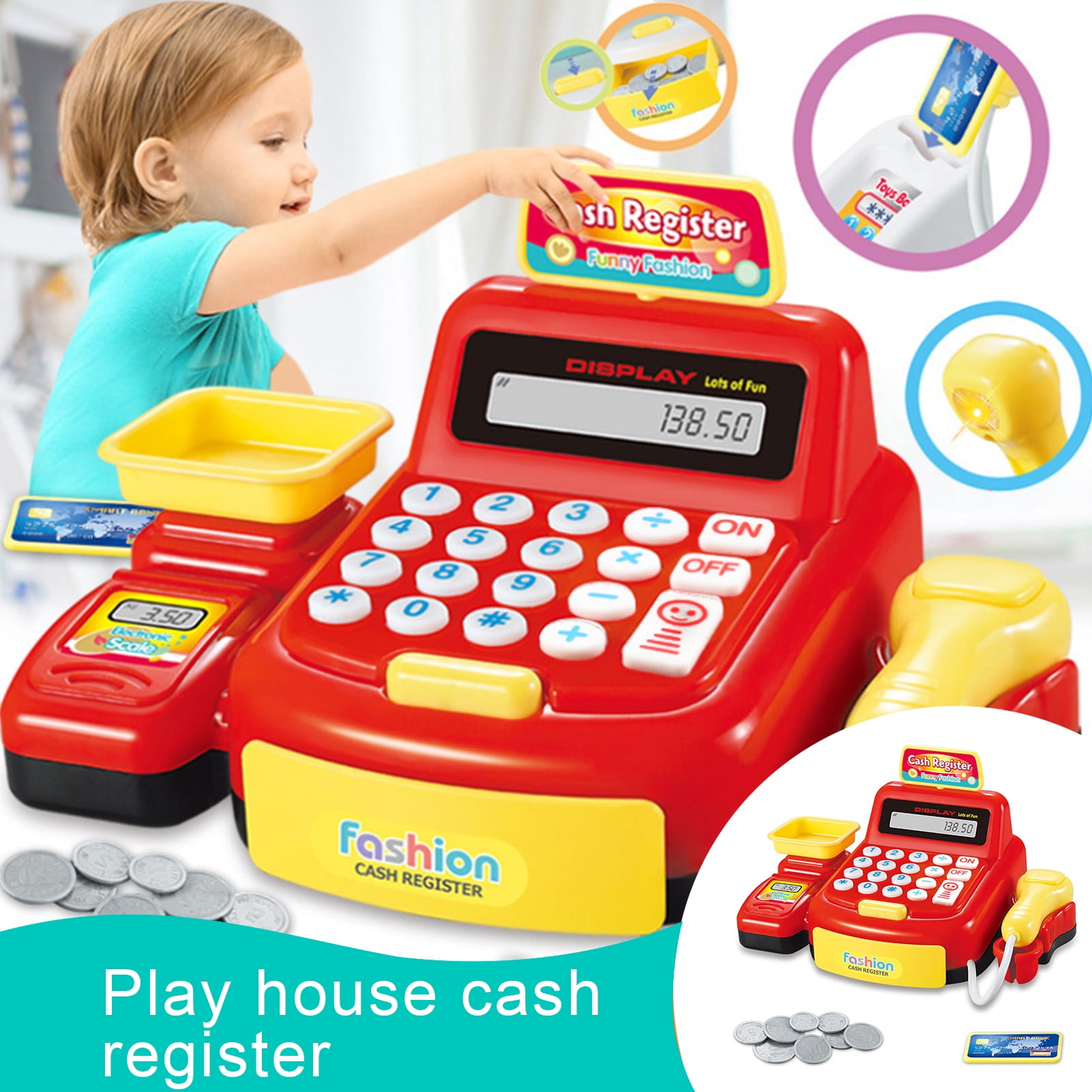 Children's Pretend Play Electronic Cash Register Playset w/ shopping cart PS321 