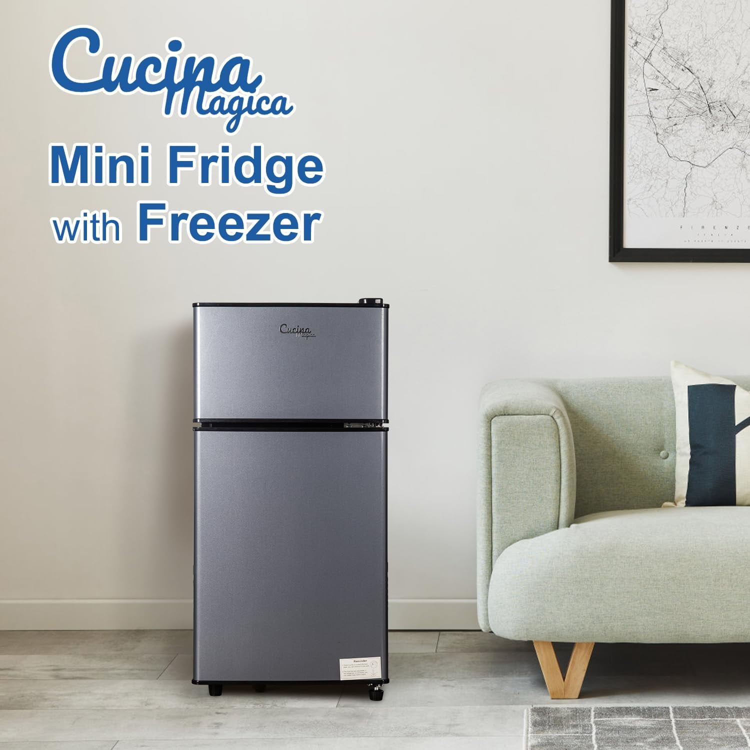 2.9 Cu.Ft Mini Fridge with Freezer, Double Door Small Refrigerator, 7-Level Adjustable Thermostat, Energy Saving Low Noise, Removable Glass Shelf, Blue, Compact Dorm Office Beverage Fridge