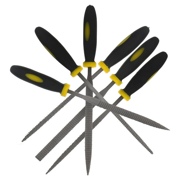 WRISTBIQUE 6Pcs Wood File Set Black Steel Plastic Mini for DIY Projects 5.51X0.12X0.12In