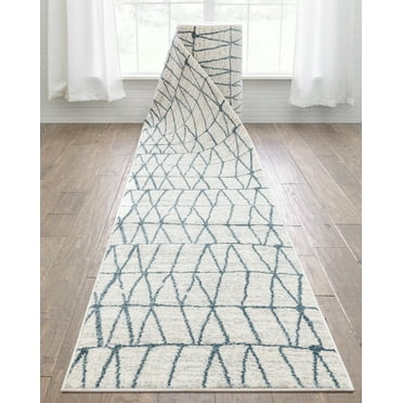 Well Woven Custom Size Runner - Choose Your Length - Crox Blue & Ivory Nordic Geometric 27 Inches Wide x 30 Feet Long Runner (27" x 30' Runner) Rug