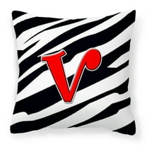 Carolines Treasures CJ1024-VPW1414 Letter V Initial Monogram - Zebra Red Fabric Decorative Pillow, 14Hx14W, multicolor
