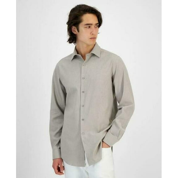 Alfani Alfatech Men's Slim-Fit Trutemp Dobby Dress Shirt Tan-15-15.5 34/35