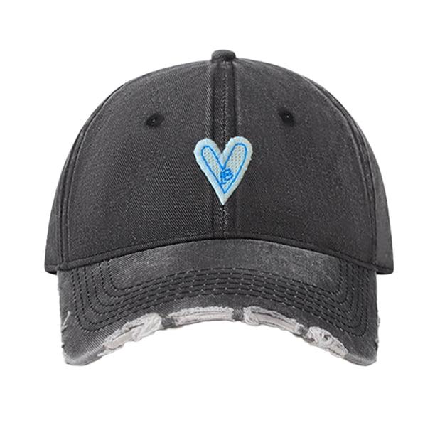 Gorra de béisbol con parte superior suave y ajustable con forma de corazón y agujero retro para mujer, de 54 a 60 cm de circunferencia, con ala ancha