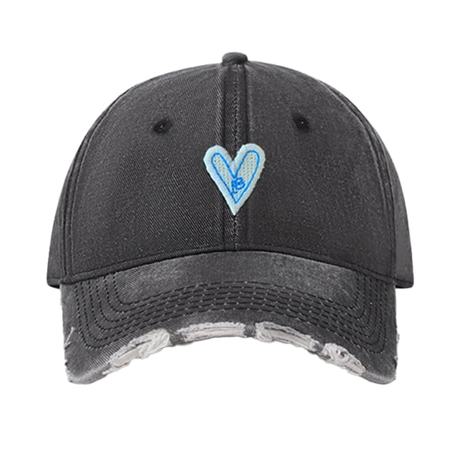 Gorra de béisbol con parte superior suave y ajustable con forma de corazón y agujero retro para mujer, de 54 a 60 cm de circunferencia, con ala ancha