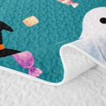 thumbnail image 5 of Manfei Kawaii Watercolor Ghost Quilt King for Boys Girls, Teal Halloween Pumpkin Candy King Coverlet Set, 5 of 7