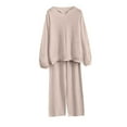thumbnail image 2 of ClodeEU Women's 2 Piece Outfits,Long Sleeve Sweater Set Knit Pullover Tops With Wide Leg Pants,Loose Lounge Sets Beige,Womens Plus Free Size, 2 of 4