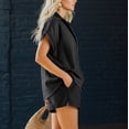 thumbnail image 4 of Summer Imitation Denim Set for Women 2 piece Casual Short Sleeve Button Shirt Tops and Shorts Lounge Sets Outfits Black XXL(XXL), 4 of 7