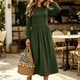 thumbnail image 2 of MYAOYI Womens Long Sleeve Midi Dress Pleated A-Line Swing Dress with Pockets, 2 of 7