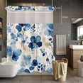 thumbnail image 5 of Blue Flower No Hooks Shower Curtain with Snap-in Liner Pastoral Plant Watercolor Leaves Farmhouse Shower Curtains for Bathroom, Waterproof, Easy Install, Washable 60"x72", 5 of 9