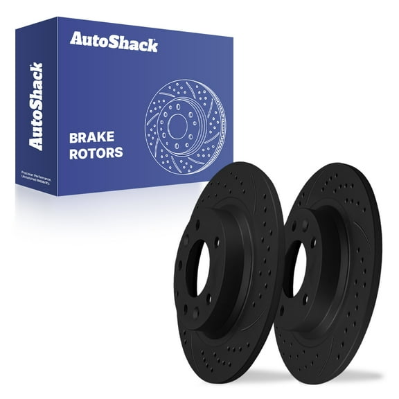 AutoShack Rear Solid Drilled & Slotted E-Coated Brake Rotors Black Finish 2-PC Set Replacement for 2012-2017 Mazda 5 2006-2010 Mazda 5 NightGuard 11.87" (301.4 mm)